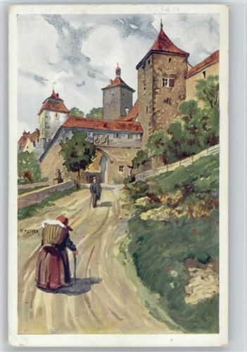 Rothenburg Kobolzellertor 1925 AK Alte Frau mit Kiepe -