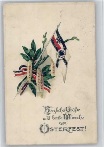 1915 Ostern - Kriegsflagge, Lorbeer, schwarz-weiss-rot - Patriotik