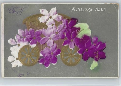 Blumen im Relief-Druck - Kutsche in Golddruck