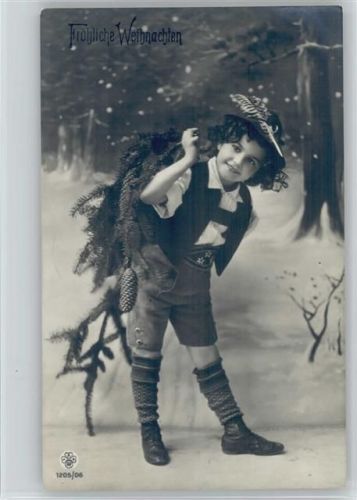 Serie 1205-06 - Junge mit Lederhose holt Tannenzapfen aus dem Wald Foto 1916 AK