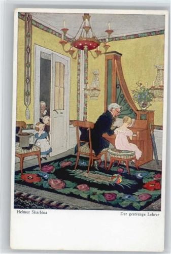 Der gestrenge Lehrer - Klavier spielen - Biedermeier Interieur Skarbina, H.