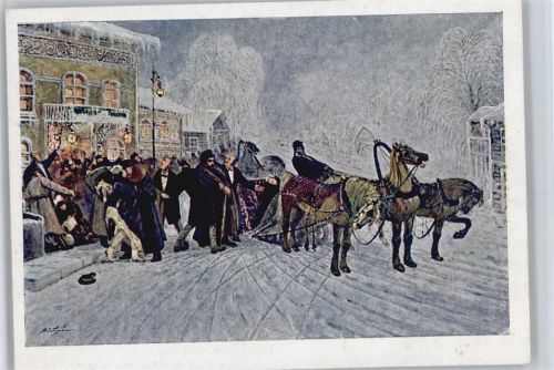 color AK Pferdeschlitten, reiche Leute werden abgeholt - Tumulte - Bürgerkrieg