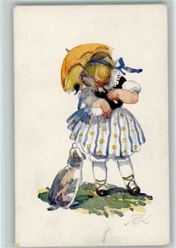 - Mädchen mit Sonnenschirm und Hund