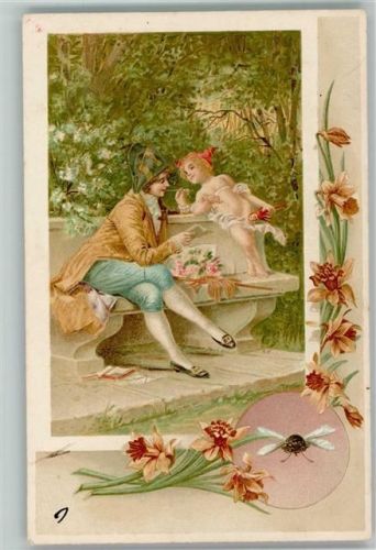 Liebesboten, litho - Amor, Blumenverzierung 1900 AK