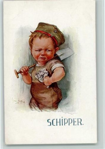 1916 Novitas Serie 916-3 Junge mit Schaufel schaut böse - Der Schipper