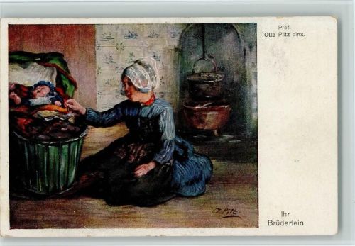 sign Otto Piltz - Ihr Brüderlein - Baby in der Wiege