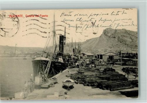 Pouerto - Dampfer wird mit Holz beladen 1923 AK Stempel Vorderseite