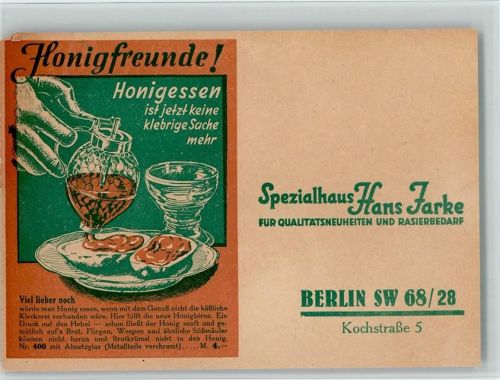 Bestellkarte - die neue Honigbirne kleckert nicht - Werbung Hans Zarke , Berlin