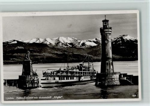 Lindau 1933 Hafeneinfahrt mit Motorschiff Allgäu - Boderseeverlag Nr. 950 AK
