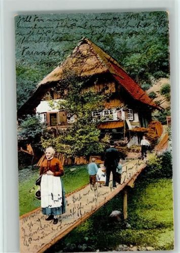 Familie geht über die Brücke zum Haus 1913 color AK Stukenbrok Fahrräder Karte