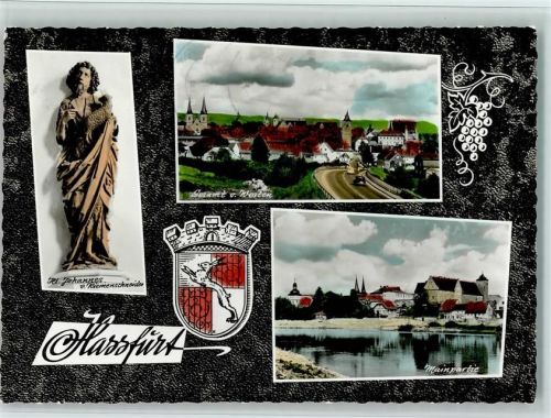 Haßfurt Gesamtansicht von Westen Hl. Johannes v. Riemenschneider Mainpartie Wappen 3-Bildaufnahme