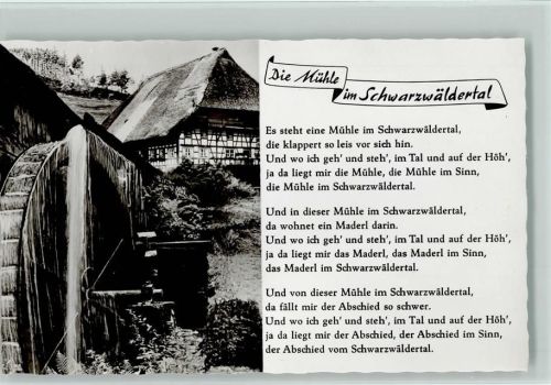 Liederkarte - Die Mühle im Schwarzwäldertal