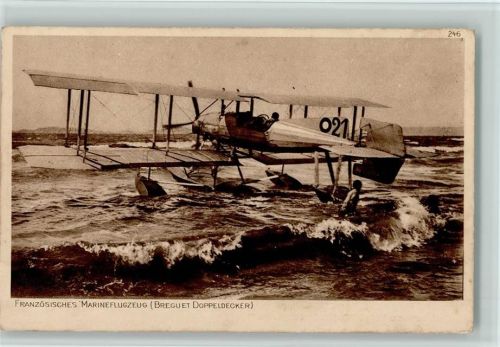 Franz. Marineflugzeug, Wasserflugzeug Breguet Doppeldecker am Strand - Ostpreußenhilfe Abteilung Flugwesen 25. Reihe 1. Gruppe