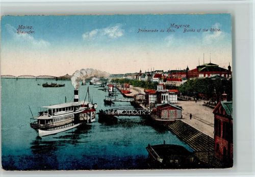 Mainz Rheinufer, Dampfer mit Anlegestelle 1923 AK