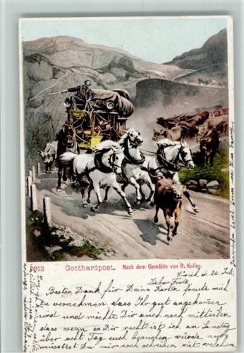 Gemälde von Koller- Gotthardpost AK Postkutsche 1901