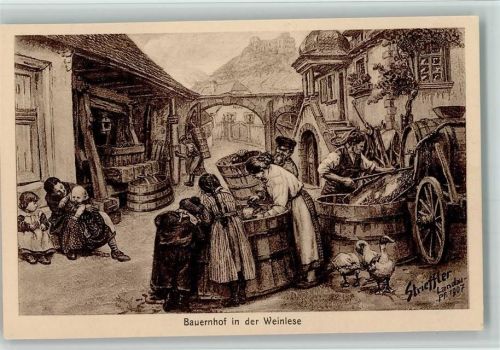 Bauernhof in der Weinlese - sign Strieffler AK
