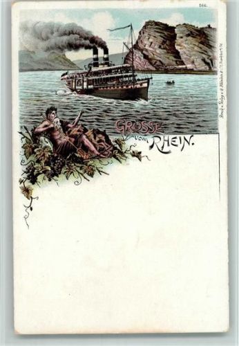 Gruss aus - vom Rhein, Raddampfer bei der Loreley , Neptun der Wassergott - Verlag Blümlein 866 AK
