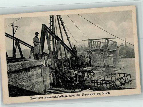 WK I Zerstörte Eisenbahnbrücke über die Nischawa AK
