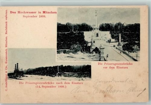 München Prinz Regenten Brücke vorher und nachher 1899 AK