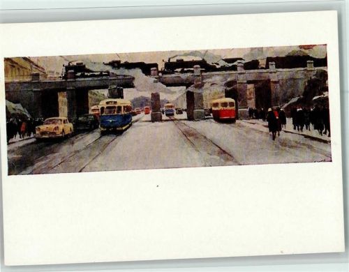 Brücke, Eisenbahn oben, unten Straßenbahn, Omnibus AK