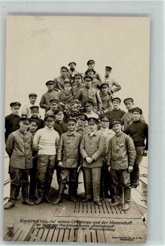 WK I Marine - Gruppenfoto mit Kapitän König an Bord der "Deutschland" Foto AK