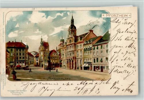 Pforzheim 1898 Verlag Elchlepp - Markplatz - Stempelspuren