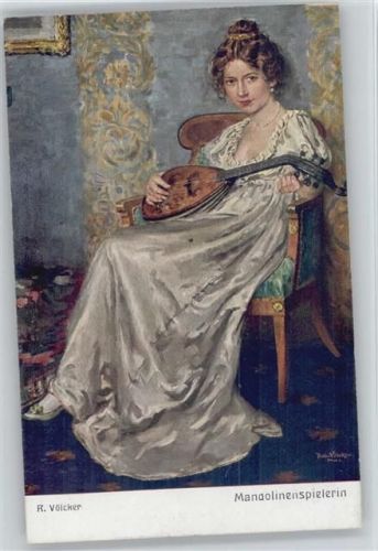 sign Völcker - Glamour Mandolinenspielerin Zupfinstrument Künstlerkarte