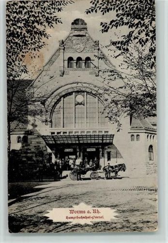 Worms Bahnhof - Kutsche wartet 1907 AK