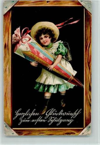 Schmuckrahmen, Kind mit Schultüte AK gute Erhaltung