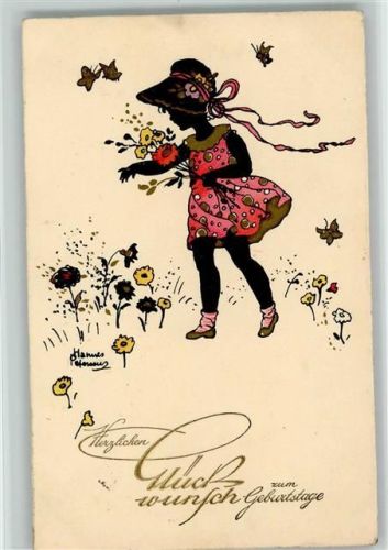 Geburtstag - Mädchen mit Schmetterlinge 1931 AK
