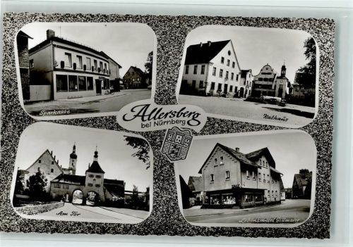 Allersberg 1965 Sparkasse, Rathaus, Lebensmittel-Geschäft Gillmeier , gute Erhaltung AK
