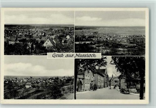Nußloch 1956 Straßenbild mit VW Käfer, Teilansichten, gute Erhaltung AK