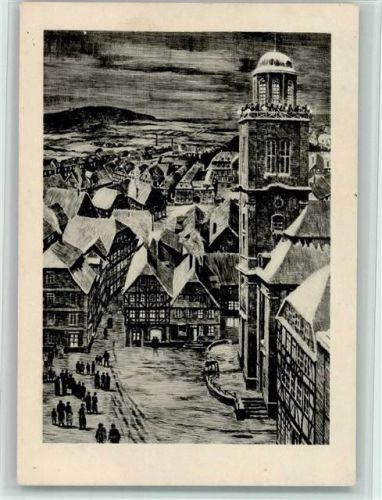 Lauterbach 1938 Weihnachtsabend Winteraufnahme Radierung Lindegreen Briefmarke mit Hakenkreuz WK II