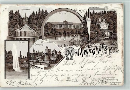 Wilhelmshöhe Gruss aus - Schloss, Cascaden, Fontaine, Wasseerfall AK