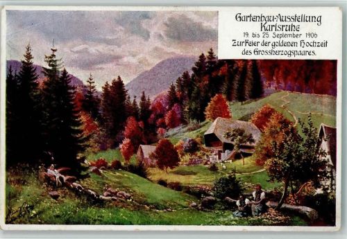 W7500 Karlsruhe , Baden Zur Feier der goldenen Hochzeit des Großherzogpaares 1906 AK Gartenbauausstellung Künstlerkarte