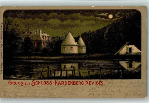 42549 W5620 Neviges 1906 Lithographie / Mondschein Gruss aus - Schloss Hardenberg Neviges AK