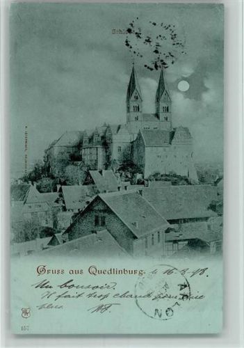 Quedlinburg 1898 Gruss aus - Mondschein - Stempelfleck