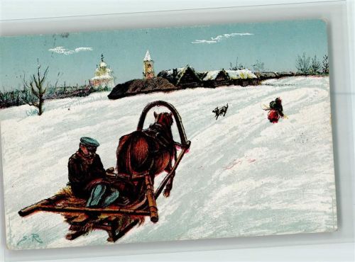 1917 Pferdeschlitten in Russland -sign S.R. AK Gute Erhaltung