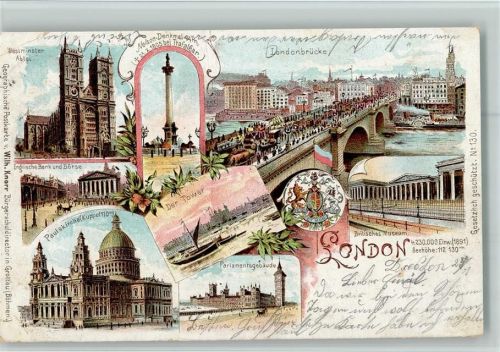 Gruss aus - Londonbrücke, Dampfer, Börse AK Geographische Postkarte v. Wilh. Knorr AK