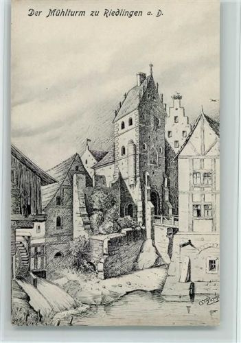 Riedlingen sign O. Rapp - Mühlturm - Federzeichnung , gute Erhaltung AK