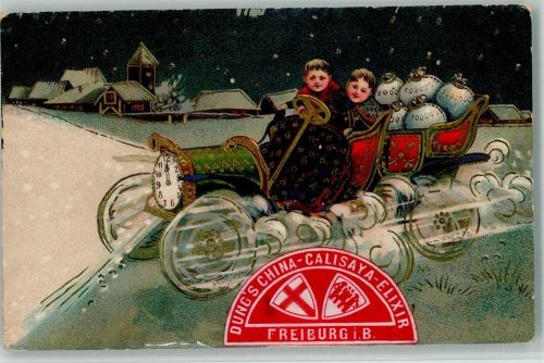 1909 Neujahr - Automobil beladen mit Geldsäcken