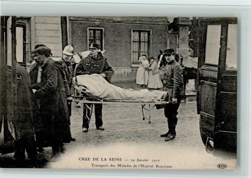Paris Crue de la Seine 1910 - Krankentransport des Malades de Hospital Bouticaut - gute Erhaltung