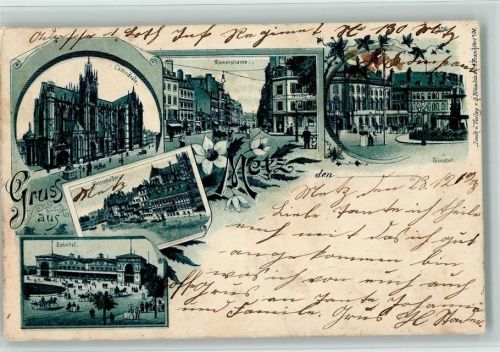 Metz 1898 Gruss aus - Bahnhof, Theater, Römerstraße AK