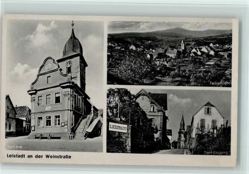 Leistadt 1955 Rathaus, Dorf Eingang, Teilansicht , gute Erhaltung AK