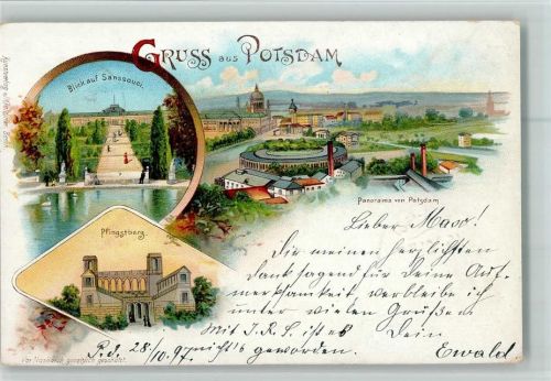 Potsdam 1897 Gruss aus Potsdam Panorama von Potsdam, Pfingstberg, Blick auf Sanssouci