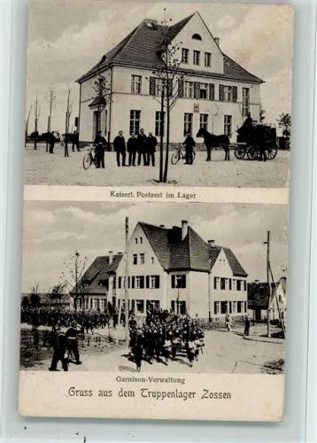 Zossen 1917 Kaiserl. Postamt im Lager, Garnison Verwaltung , Postkutsche, Fahrrad, gute Erhaltung AK
