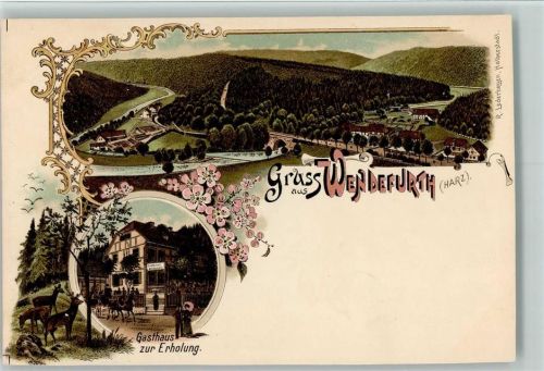 Wendefurth 1899 Gruss aus - Litho, Gasthof zur Erholung AK