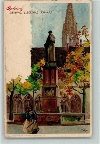 Freiburg 1908 Denkmal v. Berthold Schwarz - sign Kley - Flecken
