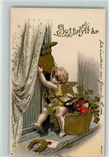 1909 als Briefträger, hängt ein Herz an die Tür, Hufeisen, Briefe AK
