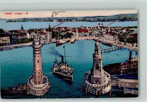 Lindau M5885 Photoglob - Vogelperspektive Hafenpartie 1914 AK